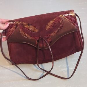 Vintage Jasmin‎ Snakeskin Leather Crossbody Purse Burgundy